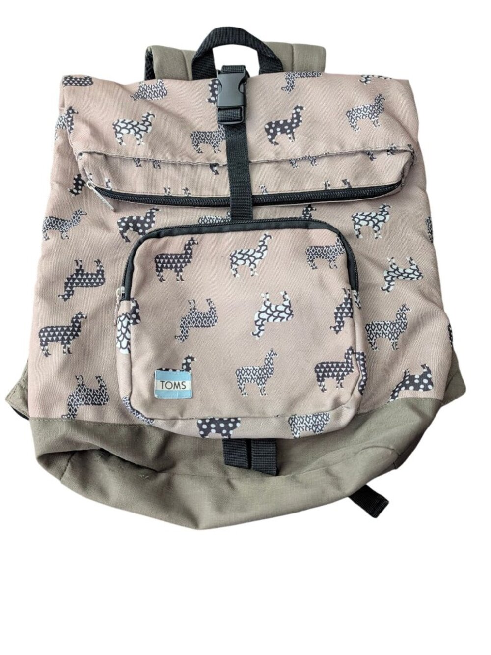 TOMS Llama Print Canvas Backpack With Tan & Olive Design